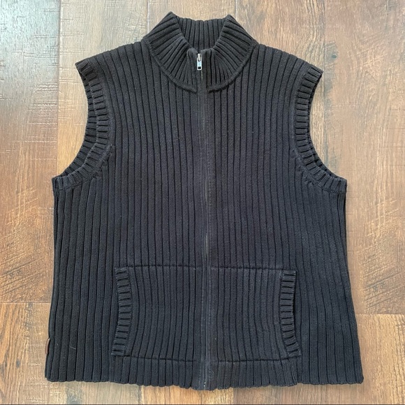 LAUREN by RALPH LAUREN chocolate brown ribbed knit zipper vest, size XL - Picture 2 of 10